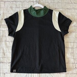 Oiselle Women’s Color-block Mock-neck Retro Sporty Casual Tee Soft Tencel Small